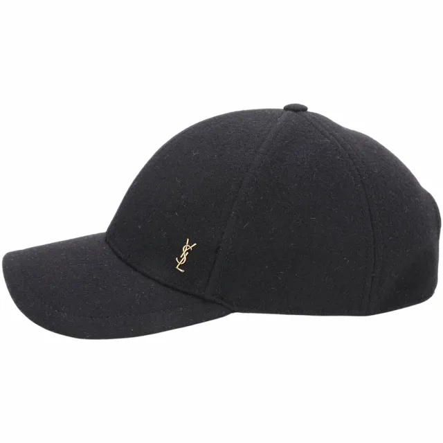 【YSL】Saint Laurent 聖羅蘭 羊毛氈混紡金字棒球帽(黑色)(遮陽帽 羊毛帽)