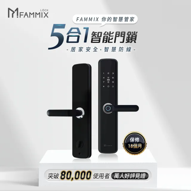 【FAMMIX 菲米斯】SAFER-1 五合一把手式電子鎖/門鎖(指紋感應/密碼解鎖/卡片/鑰匙/NFC/附基本安裝)