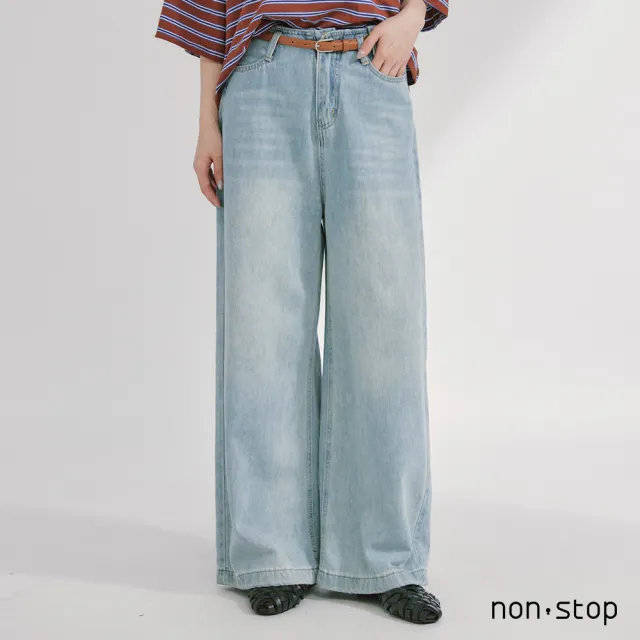 【non-stop】復古刷色高腰牛仔寬褲-1色