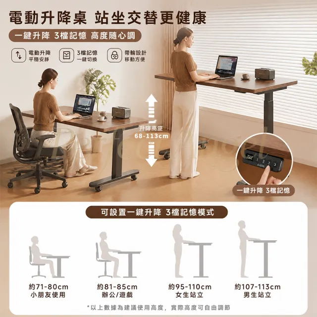 【Perfect angel】電動升降桌-100CM｜附萬向輪（可移動/電腦桌/書桌/工作桌/辦公桌/三色可選）