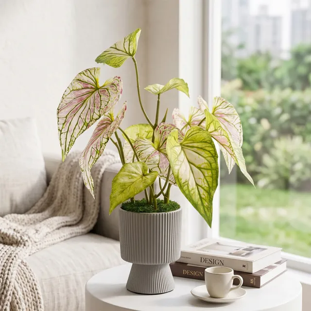 【HUGO DECO 榆果傢飾】高擬真彩芋葉盆栽(仿真植物/觀葉盆栽/人造植物/綠化/佈置)