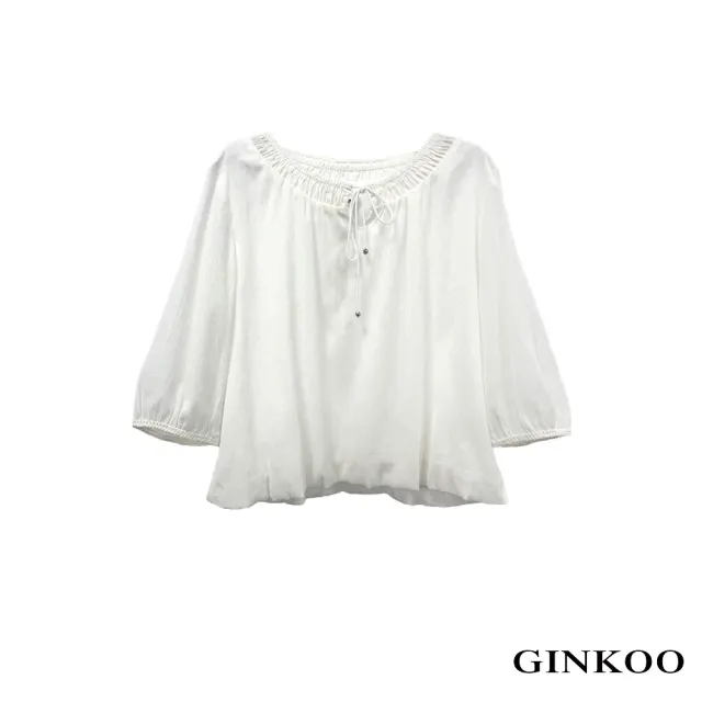 【GINKOO 俊克】前綁帶縮口七分上衣