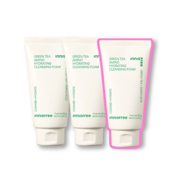 【innisfree】買2送1★綠茶保濕胺基酸潔面乳150g(3入組)