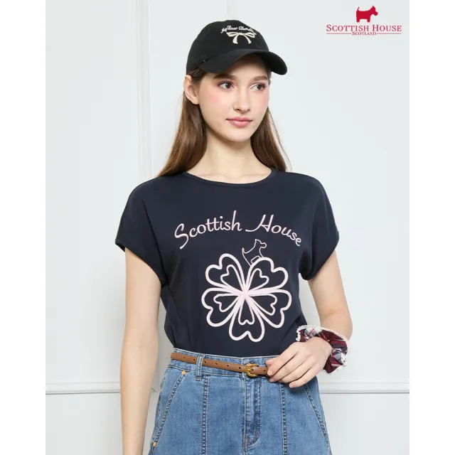 【SCOTTISH HOUSE】大花繩繡連袖棉T-粉/丈青 CJYB1231