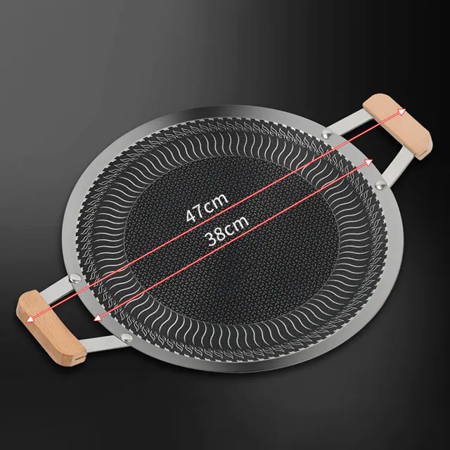 【QHL 酷奇】買一送一-316不鏽鋼雙耳不沾煎烤盤-38CM+316不鏽鋼可立式烤夾(烤盤/韓式烤盤/露營/烤肉)
