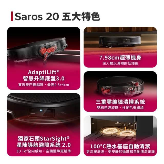 【Roborock 石頭科技】2026年新機- Saros 20 跨越奇兵掃拖機(100度熱水/8.8公分越障/3.6萬大吸力/0纏繞)