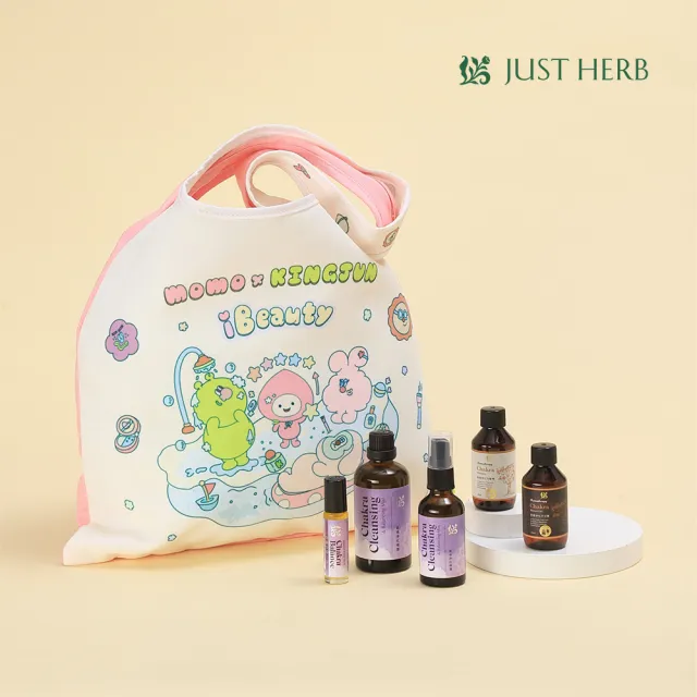 【JustHerb 香草集】氣場淨化6件聯名組(氣場噴霧+補充罐+滾珠精油棒+洗沐旅行袋組)(momo X KINGJUN美妝聯名