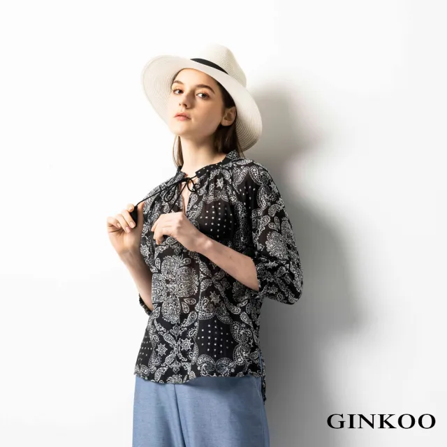 【GINKOO 俊克】前流蘇綁帶變形蟲上衣