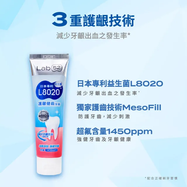 【Lab52 齒妍堂】L8020益生菌護齦刷牙組(L8020益生菌護齦健齒牙膏110gX2入+雲朵護齦牙刷X3支)
