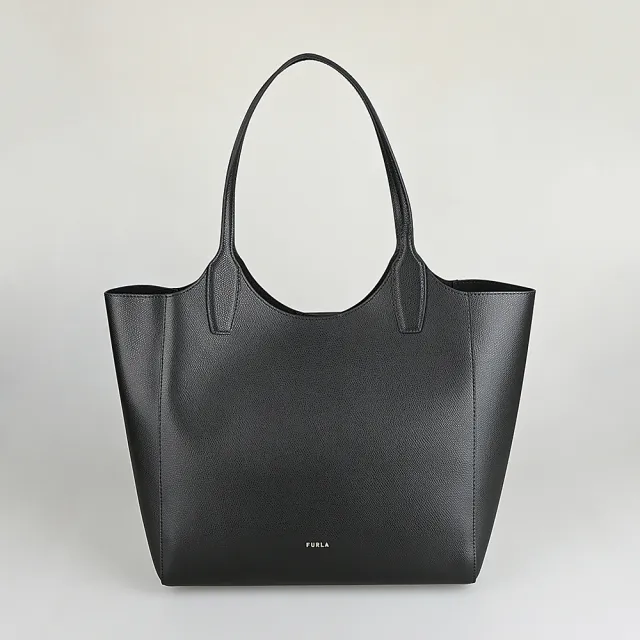 【FURLA 芙拉】FURLA Lea小牛皮磁釦式小斜背/肩背托特包(中/黑)