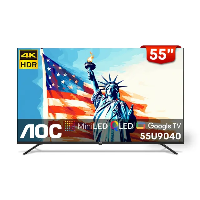 【AOC】家電快配★momo獨家！55型 4K QD MiniLED Google TV 量子點智慧顯示器(55U9040)