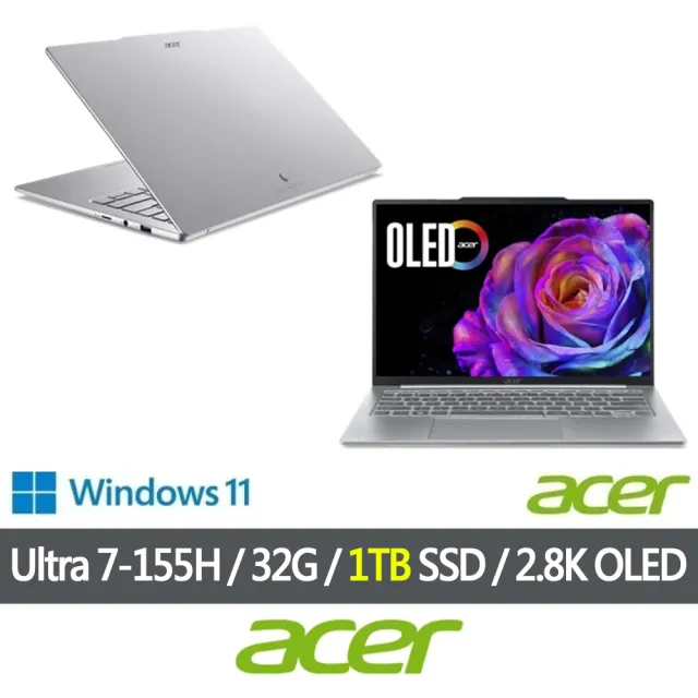 【Acer 宏碁】特仕版 14吋輕薄AI筆電(Swift Air/SFA14-71M-791S/Ultra 7-155H/32G/改裝1TB SDD/2.8K OLED)