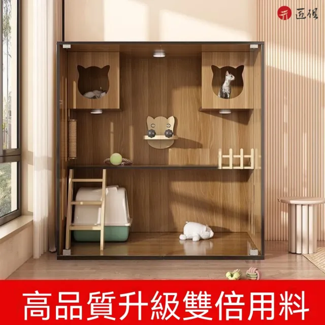 【匠俱】日系實木大型多層貓咪城堡/玻璃門展示貓籠120*60*150cm(三貓款/多層跳台/帶輪可移/多貓豪宅)