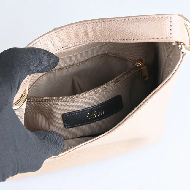 【FURLA 芙拉】FURLA精品小牛皮兩用手提斜背包(迷你/奶茶灰)