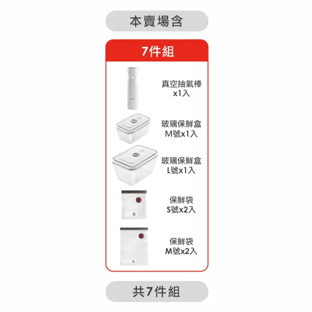 【ZWILLING 德國雙人】FRESH & SAVE真空保鮮7件組-抽氣棒/保鮮盒/密封袋(德國雙人牌集團官方直營)