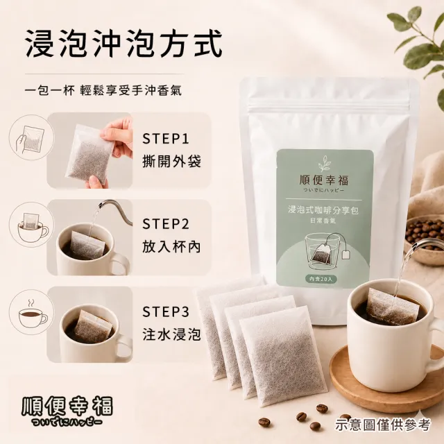 【順便幸福】浸泡咖啡分享包-莊園經典系列20包x1袋(家庭號 超值包)