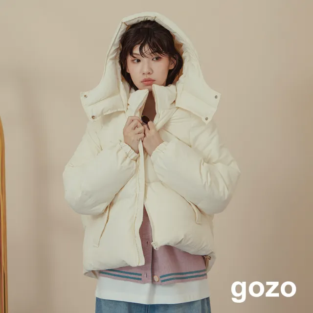 【gozo】撞色蓬蓬連帽羽絨外套(兩色)