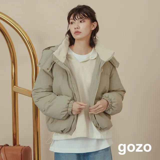 【gozo】撞色蓬蓬連帽羽絨外套(兩色)