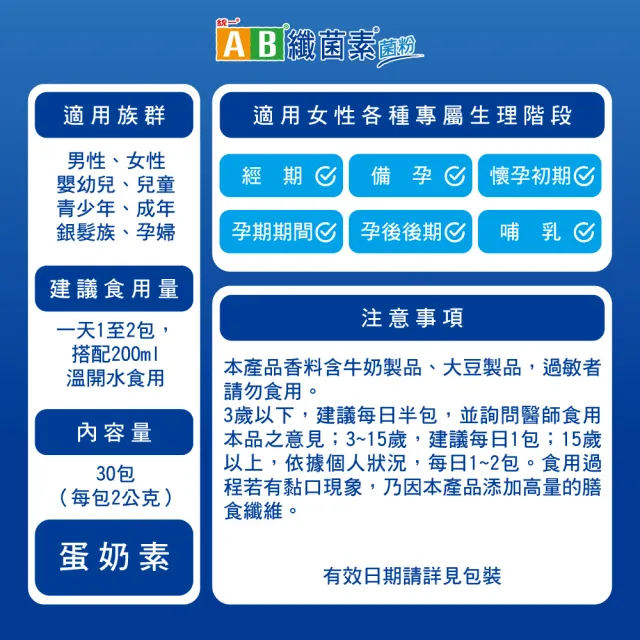 【統一】AB纖菌素 益生菌菌粉*2入 雷特氏B菌(一入30包/膳食纖維、益生菌、活性酵素)
