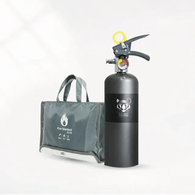 【正德防火】台製鋰電池玻纖防火毯+強化液滅火器1L(Tiger PRO鐵灰色)