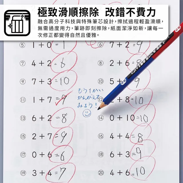【uni】六角原木紅藍學習標記用鉛筆 (3入)