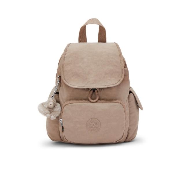 【KIPLING】『猴子包』（網路獨家款）淺棕褐色拉鍊掀蓋後背包-CITY PACK MINI