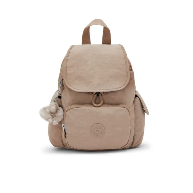 【KIPLING】『猴子包』（網路獨家款）淺棕褐色拉鍊掀蓋後背包-CITY PACK MINI 女包