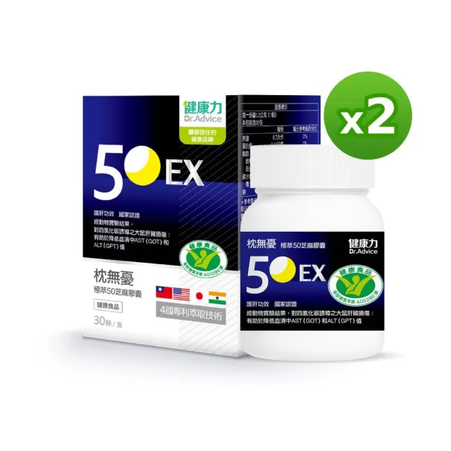 【Dr.Advice 健康力】枕無憂極萃50芝麻膠囊30顆x2盒_共60顆(芝麻素 幫助入睡 護肝認證 高純度)