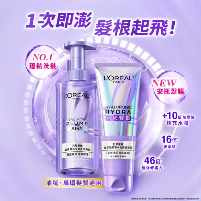 【L’OREAL Paris 巴黎萊雅】珍珠蛋白瞬順柔亮/玻尿酸水光豐盈/黃金柔韌修護系列洗髮露/護髮素