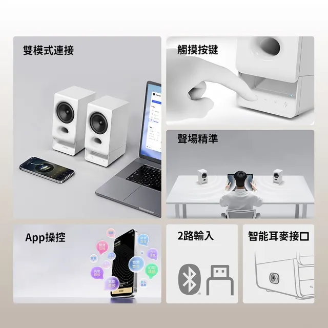 【EDIFIER】R20BT 2.0電腦藍牙喇叭（桌上型音箱｜雙設備連接｜專屬APP｜RGB氛圍燈｜3.5mm 耳機輸出）