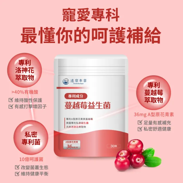 【達摩本草】蔓越莓益生菌 1入30顆/包(專科醫生推薦、足量原花青素)