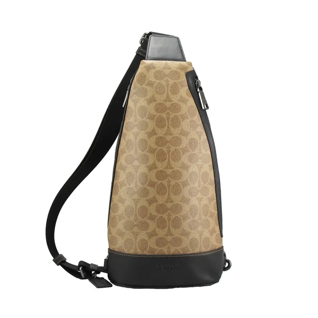 【COACH】Dominic新款Logo側肩/肩背/胸背包(卡其咖CY801)