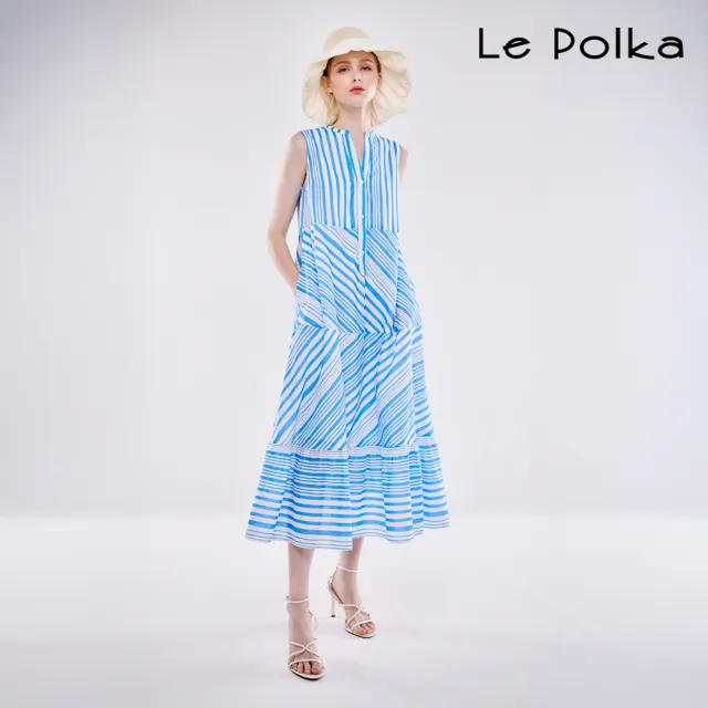 【Le Polka】條紋印花連身洋裝-女