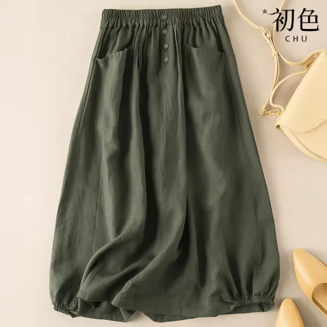 【初色】涼爽透氣棉麻風復古氣質高腰半身A字裙-共4色-67560(M-2XL可選)
