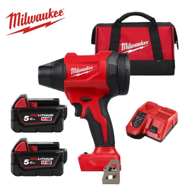 【Milwaukee 美沃奇】18V 充電式 無刷 空氣槍 吹塵槍 吹風機(M18 BLHSB主機+5.0電池2顆+充電器+提袋)