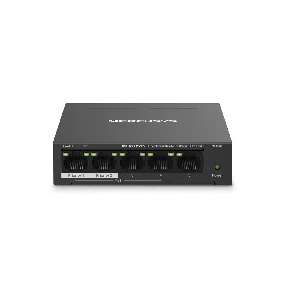 【Mercusys 水星】5埠 port Gigabit 桌上型 4埠PoE+ 乙太網路交換器 金屬殼 隨插即用 switch hub(MS105GP)