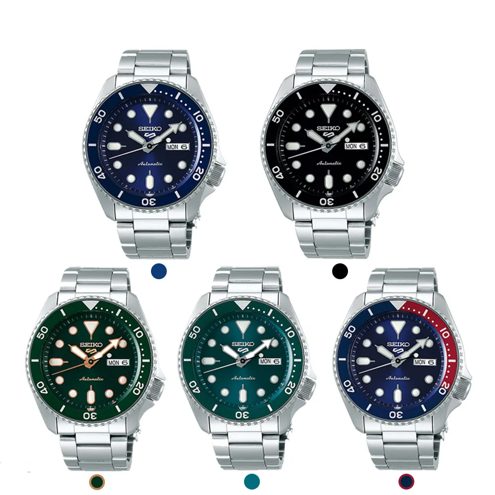 【SEIKO 精工】5 Sports系列水鬼機械錶鋼帶錶42.5mm授權碼SK014/(藍/黑/綠/湖水綠/藍紅)618年中慶