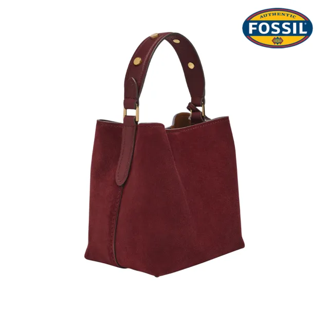 【FOSSIL】Jessie 質感麂皮水桶包-酒紅色 ZB11238603