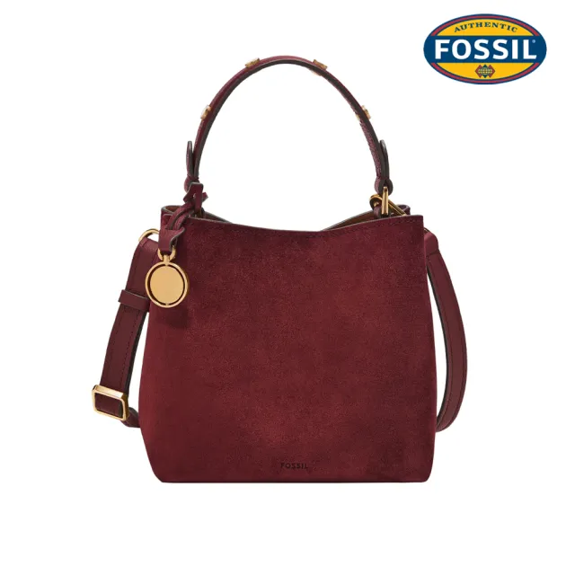【FOSSIL】Jessie 質感麂皮水桶包-酒紅色 ZB11238603