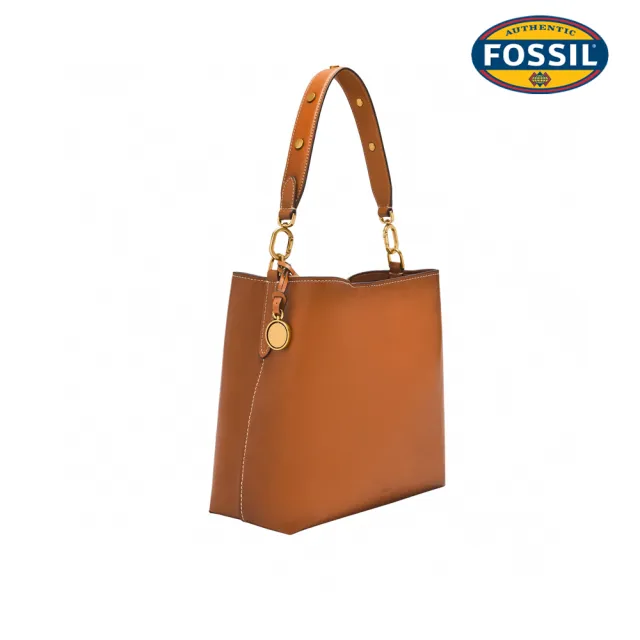 【FOSSIL】Jessie 真皮肩背水桶包-暖茶色 ZB11256805
