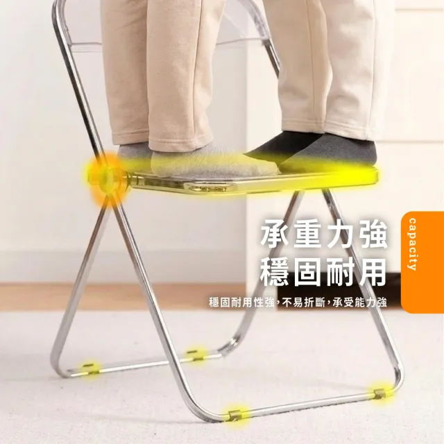【ONE HOUSE】時尚晶透加厚收納折疊椅 (網紅拍照椅 化妝椅 透明摺疊椅  亞克力椅 餐椅 )