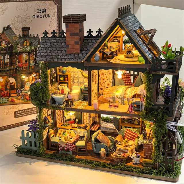 diy小屋別墅模型擺件 精靈花園手工3d立體拼圖微縮模型擺件 小房子城堡積木女生禮物