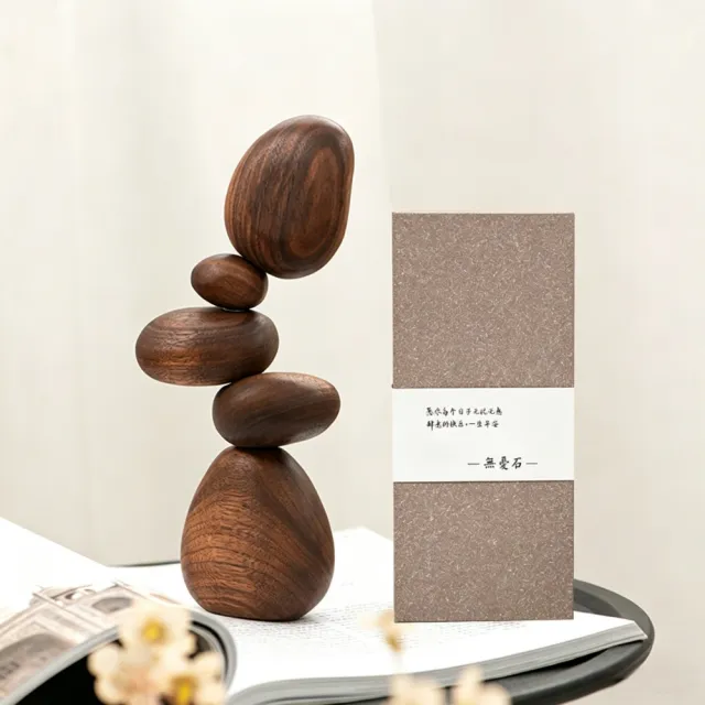 超微米-擺件 木質擺件 平衡石 創意木雕 喬遷禮 辦公桌擺飾 工藝品 高級感裝飾品