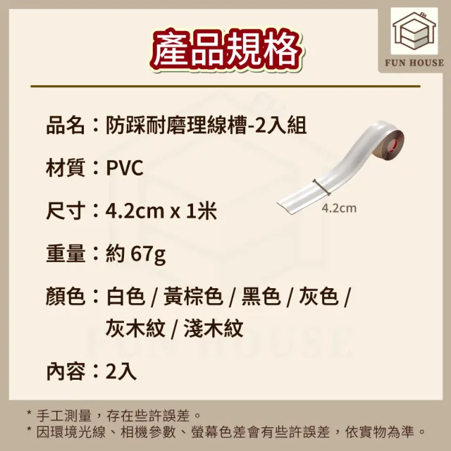 【FUN HOUSE】防踩耐磨理線槽-任選2入組(電線走線槽 隱藏電線網線 PVC地線槽 延長線收納槽 明線走線槽)
