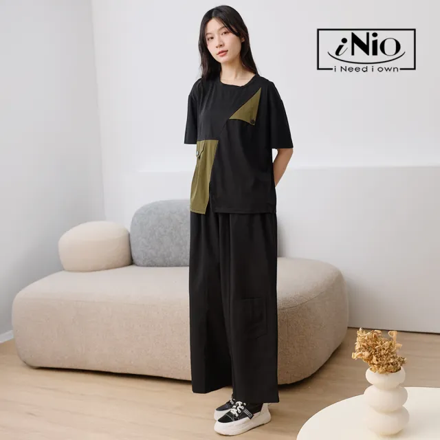 【iNio 衣著美學】寬褲管抽繩鬆緊腰闊腳寬褲 女寬褲 闊腿褲 鬆緊腰長褲 抽繩寬褲 顯瘦休閒褲  CHW2086