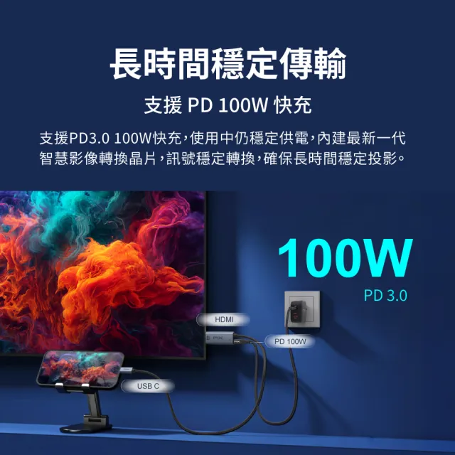 【PX 大通】8K手機同屏線 Type C to HDMI PD快充 8K@60 高畫質影音轉換線 手機轉電視 2米(MHC-200C PRO)