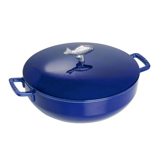 【STAUB】圓形琺瑯鑄鐵鍋燉炒多用魚鍋28cm-深藍色/4.65L(德國雙人牌集團官方直營)