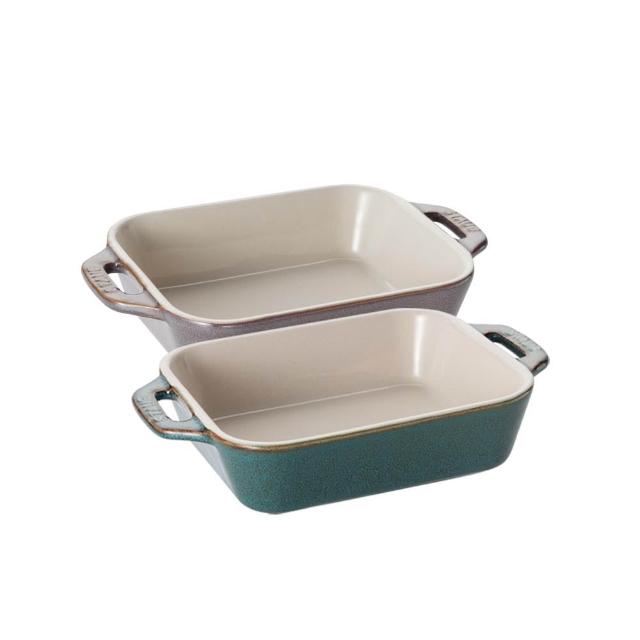 【STAUB】長方形陶瓷烤盤14x11cm/0.4L-復古灰/綠松石2色任選(德國雙人牌集團官方直營)