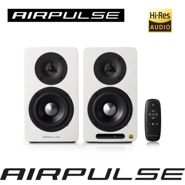 【AIRPULSE】A60 主動式藍牙喇叭 白色（電視電腦喇叭｜書架喇叭｜Hi-Res音質認證｜Sub out 重低音輸出）