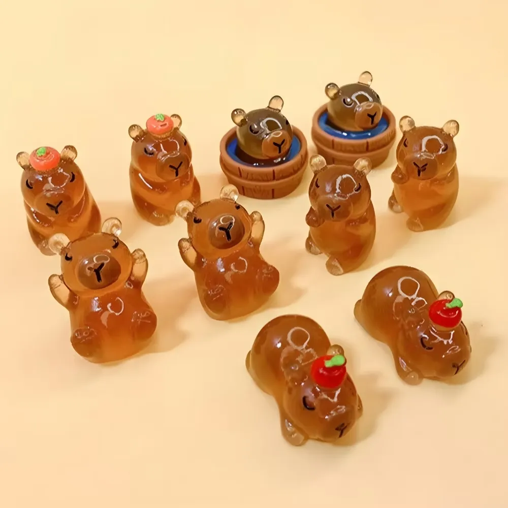夜光卡皮巴拉立體車內擺件6入(立體公仔 DIY 配飾 配件 裝飾品 水豚君 桌上擺飾  送禮 辦公室)